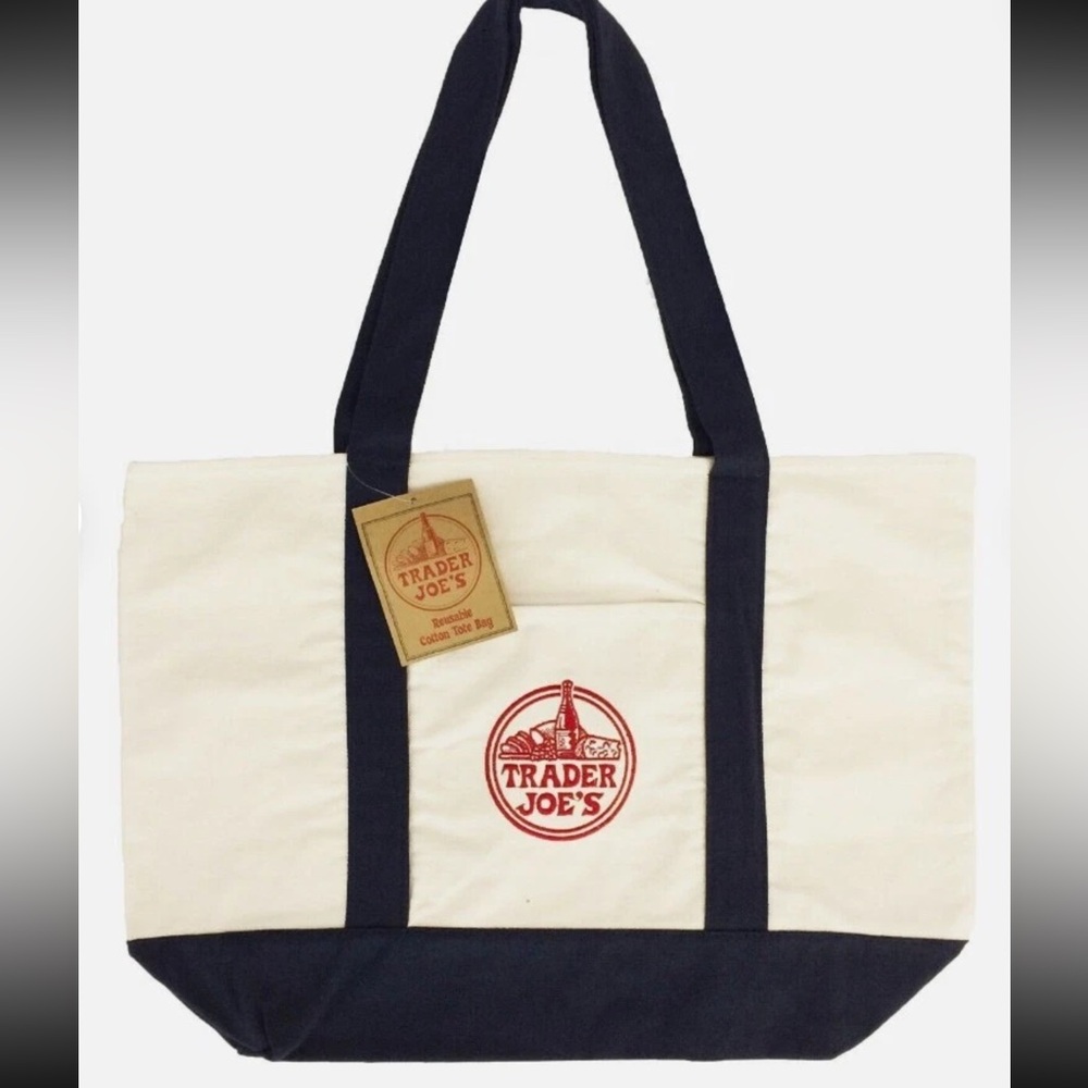 Trader Joe's Cream and Navy Tote Bag